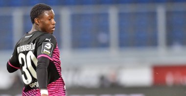 Footballer Aaron Opoku is seen during the match between MSV Duisburg and VfL Osnabrück at the Schauinsland-Reisen-Arena in Duisburg, Germany, Dec. 19, 2021 (Reuters Photo)