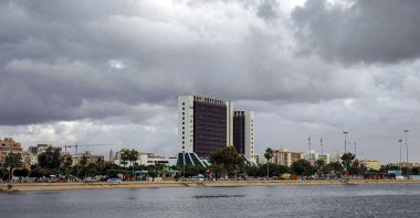 A view of the landmark Tibesti Hotel overlooking the harbor of the eastern city of Benghazi, Libya, Dec. 14, 2021. (AFP Photo)