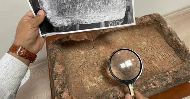 A photo of the 14th-century inscription found on Giresun Island, Dec. 17, 2021. (AA) 