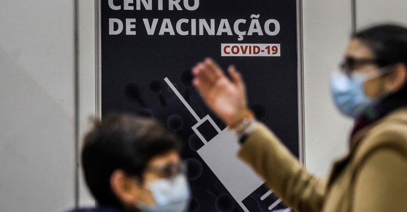 Children accompanied by their parents wait to receive a dose of the COVID-19 vaccine at the vaccination center of Parque das Nacoes in Lisbon on Dec. 18, 2021. (AFP Photo)