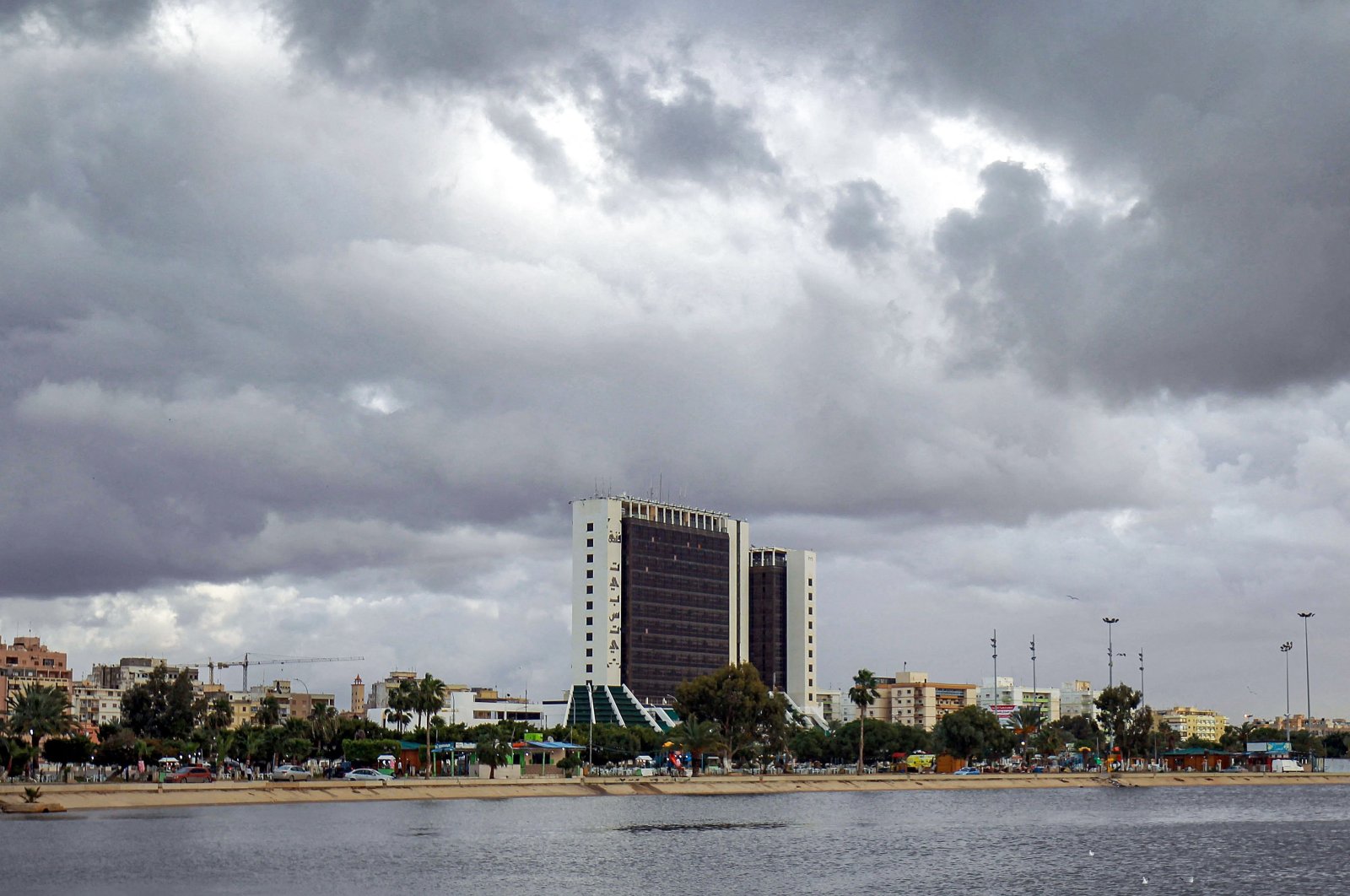 A view of the landmark Tibesti Hotel overlooking the harbor of the eastern city of Benghazi, Libya, Dec. 14, 2021. (AFP Photo)
