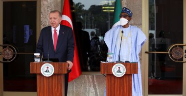 President Recep Tayyip Erdoğan and Nigerian President Muhammadu Buhari hold a news conference in Abuja, Nigeria, Oct. 20, 2021. (Reuters File Photo)
