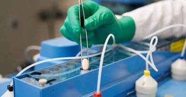 A researcher makes a batch of the experimental COVID-19 antiviral pills, Paxlovid, inside a laboratory in Freiburg, Germany,  Nov. 16, 2021. (AFP PHOTO/Pfizer)