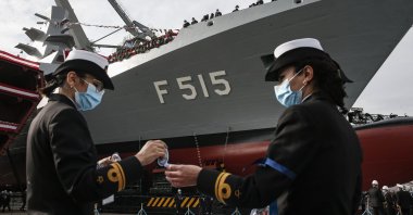 The TCG Istanbul (F515) is launched during a ceremony in Istanbul, Turkey, Jan. 23, 2021. (DHA Photo)
