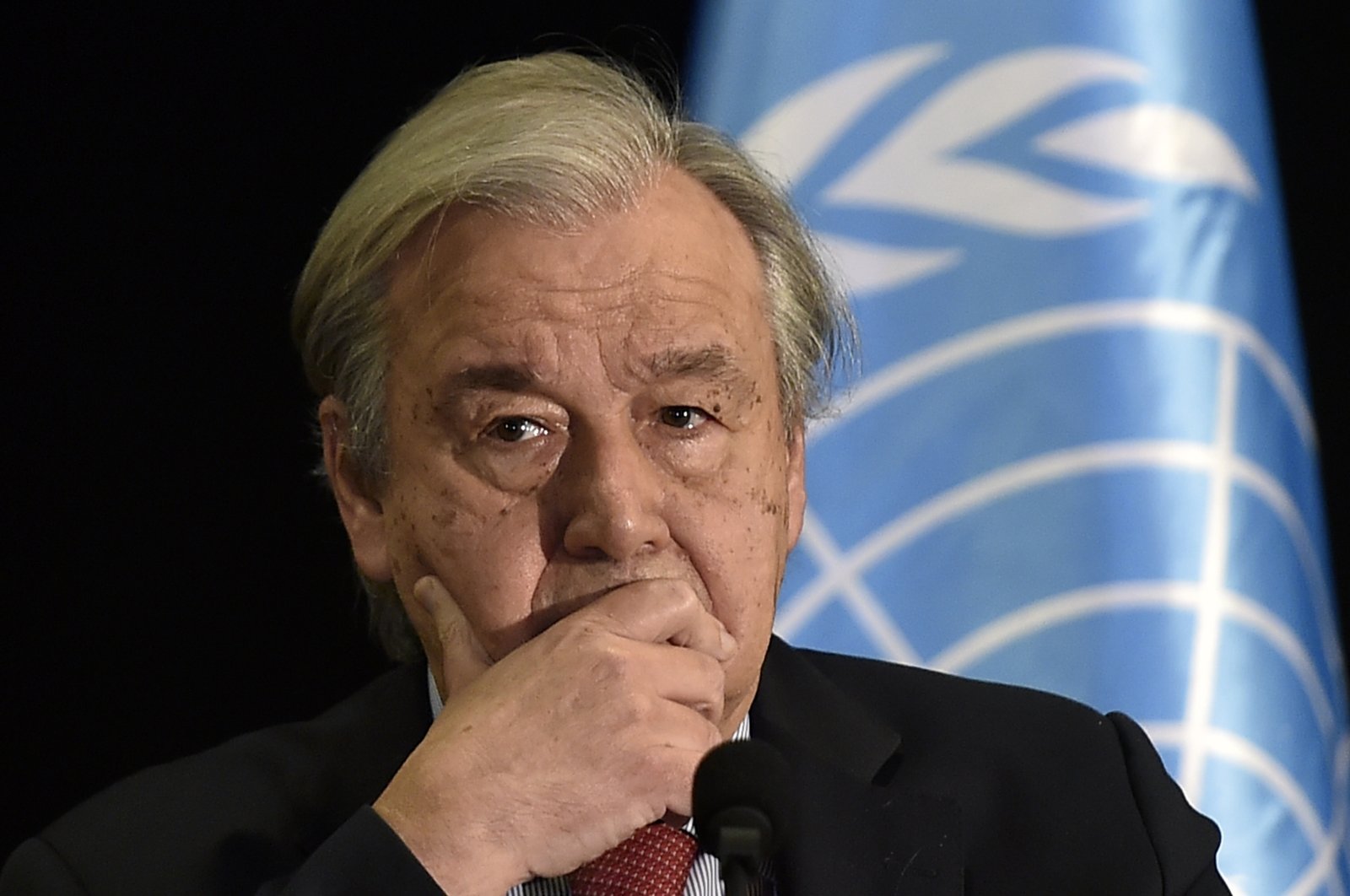 United Nations Secretary-General Antonio Guterres during a press conference at the end of his visit to Lebanon, in Beirut, Lebanon, Dec. 21 2021. (EPA Photo)
