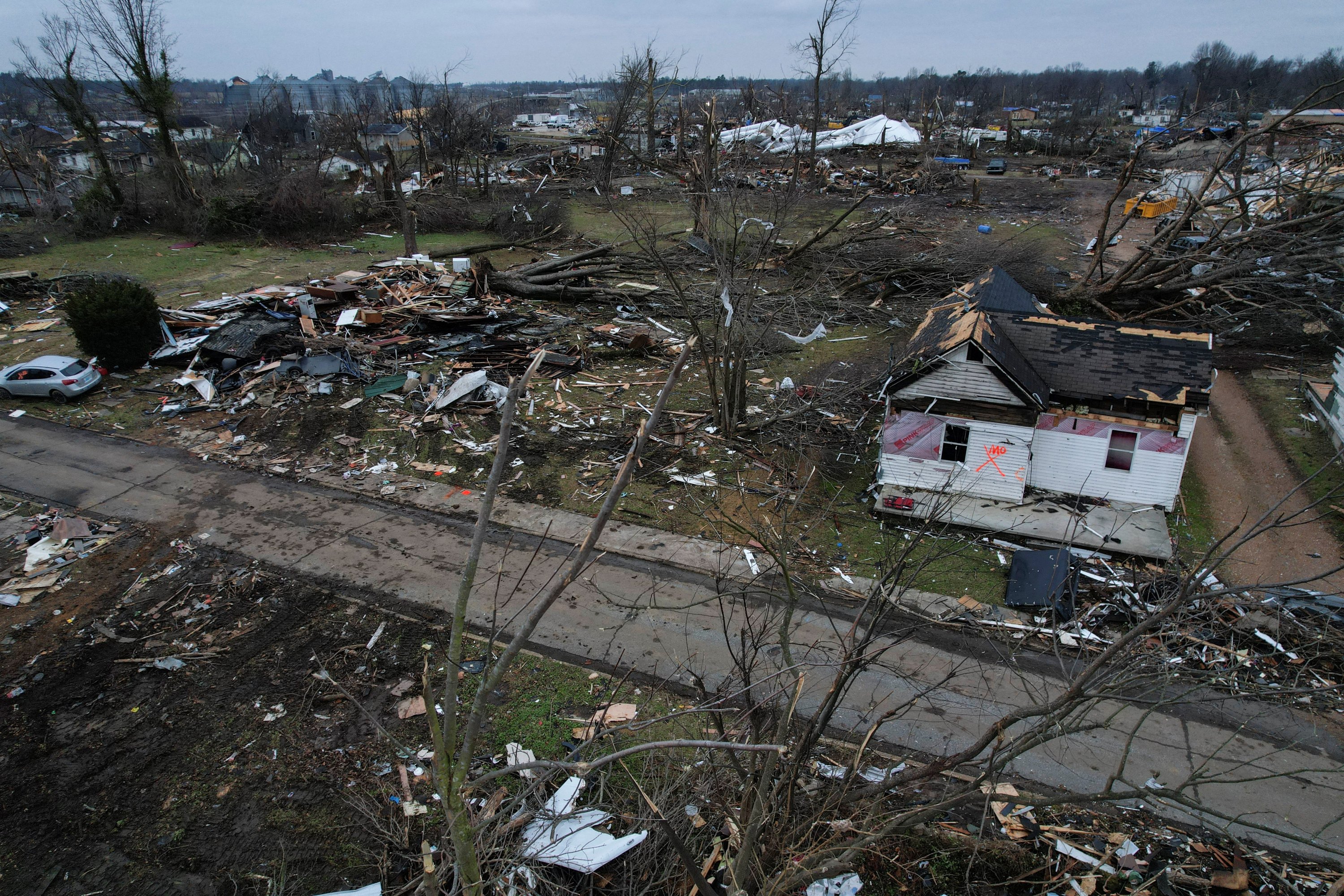 The home of Denise Jones, 37, is one of the last homes seen standing in her neighborhood after a devastating outbreak of tornadoes passed through several U.S. states in Mayfield, Kentucky, U.S., Dec. 19, 2021. (Reuters Photo)