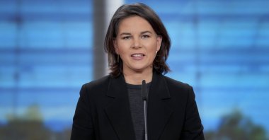 German Foreign Minister Annalena Baerbock addresses the media during a statement on Afghanistan at the foreign office in Berlin, Germany, Thursday, Dec. 23, 2021. (AP Photo/Michael Sohn, pool)