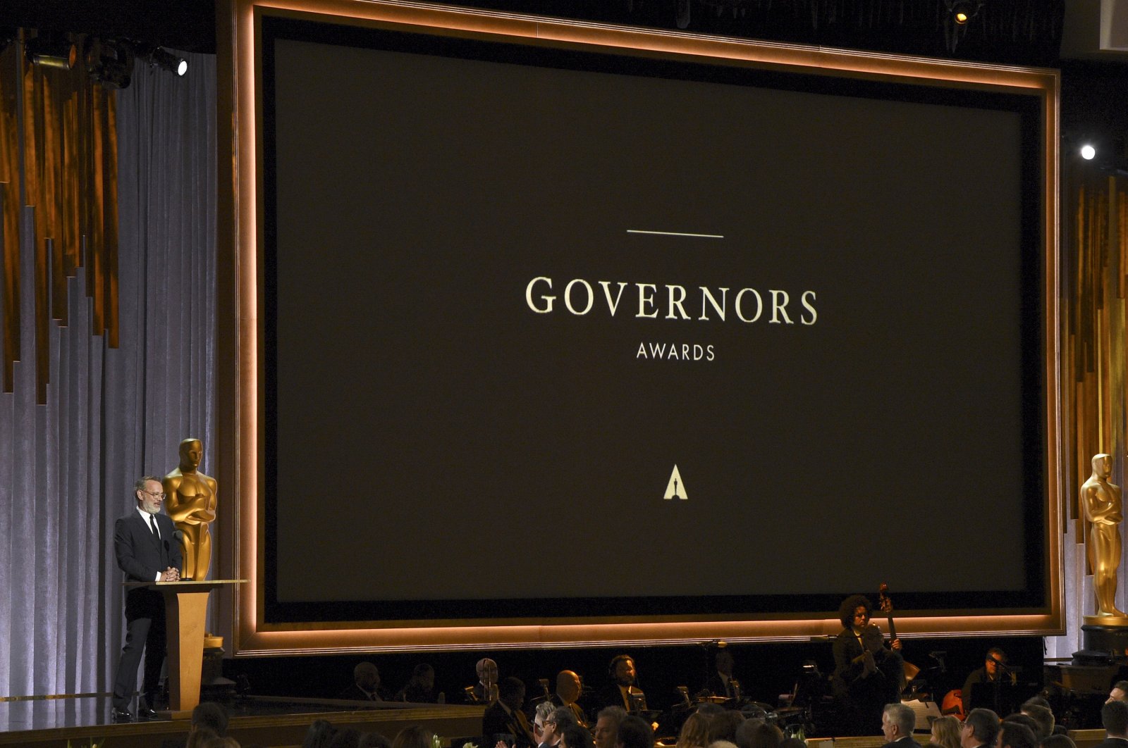 Tom Hanks speaks at the Governors Awards in Los Angeles, California, U.S., Oct. 27, 2019. (AP)