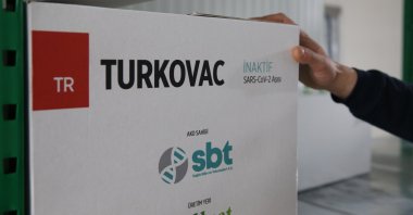 A view of a box containing Turkovac vaccines during distribution, Şanlıurfa, southeastern Turkey, Dec. 24, 2021. (AA Photo)