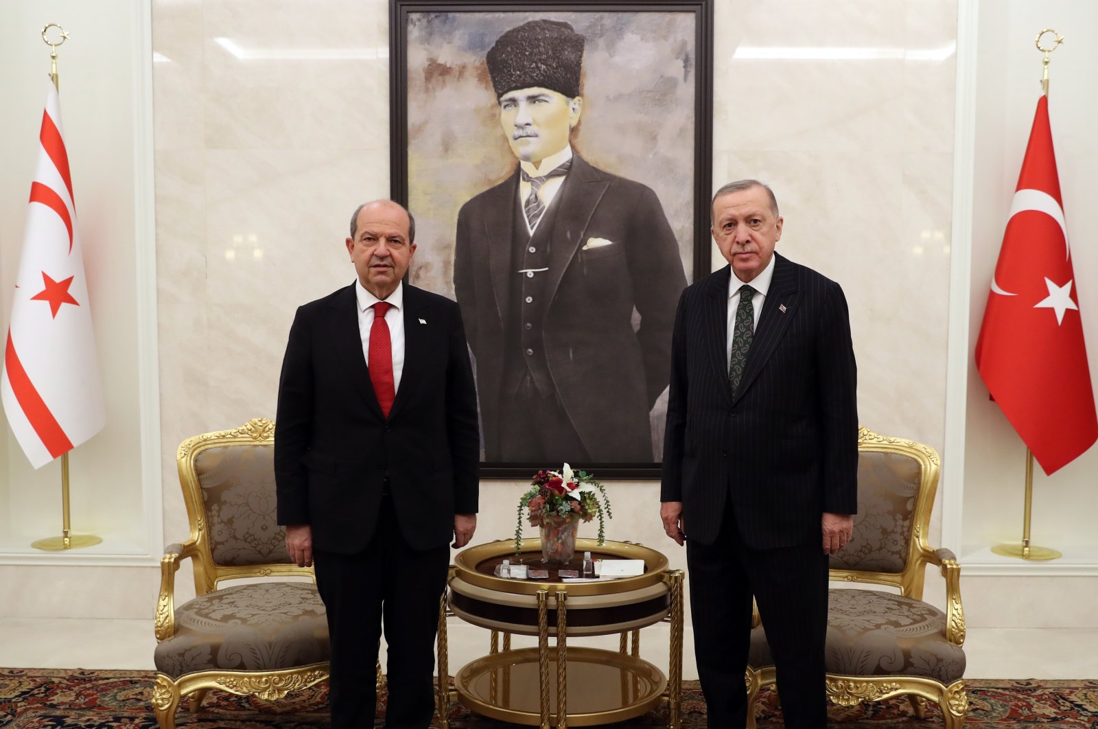 President Recep Tayyip Erdoğan (R) and Turkish Republic of Northern Cyprus (TRNC) President Ersin Tatar met in Ankara, Turkey, Dec.23, 2021 (AA Photo)
