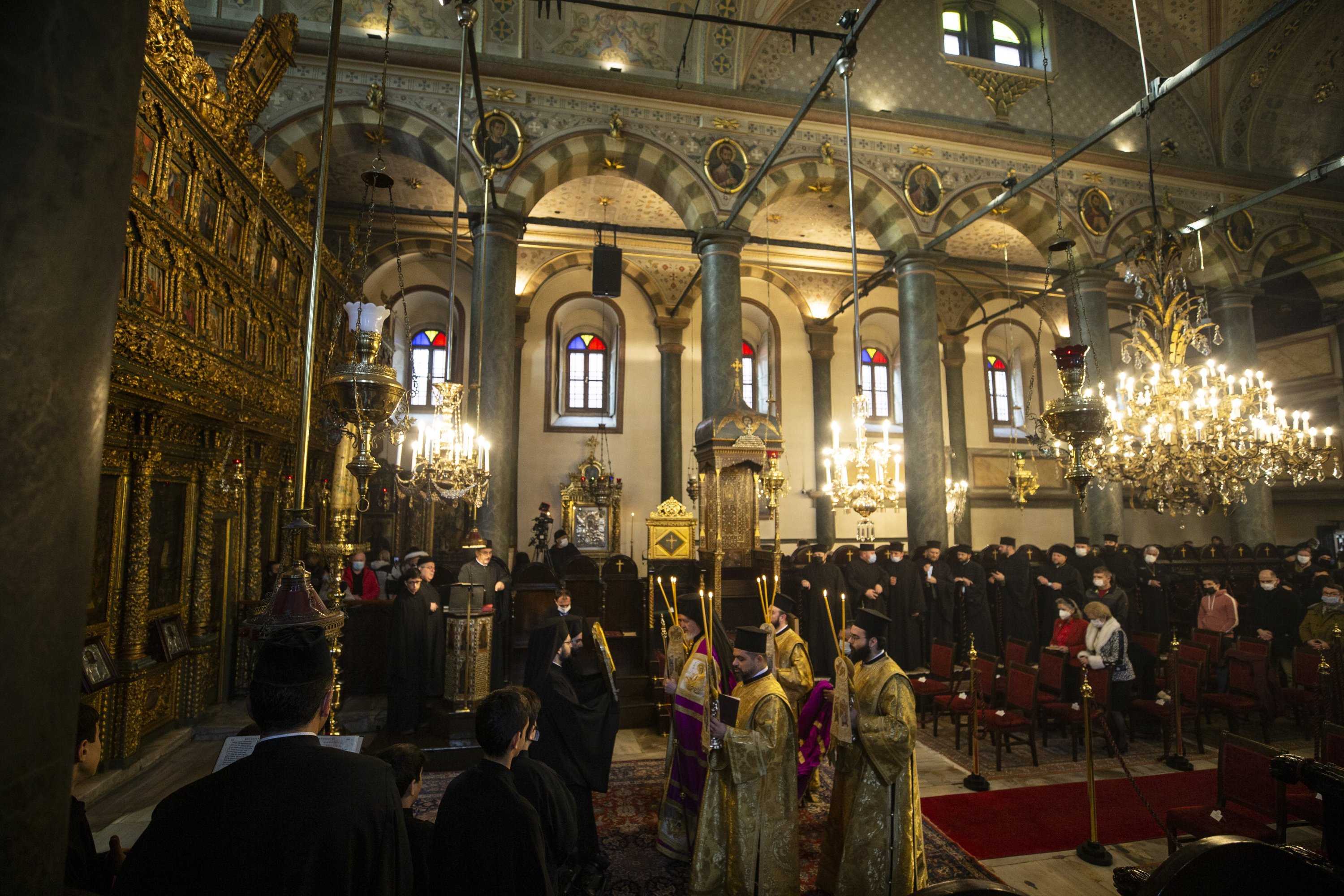 The Christmas service at St. George's Cathedral at Fener Greek Orthodox Patriarchate, in Fatih district, Istanbul, Turkey, Dec. 25, 2021. (AA Photo)