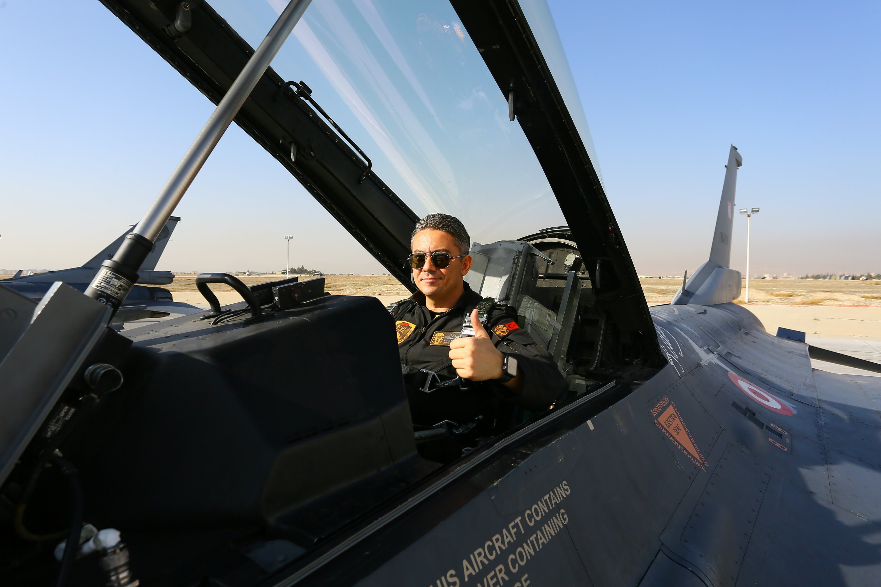 A member of SOLOTÜRK, the Turkish Air Forces Command's aerobatics team, in the cockpit, Ankara, Turkey, Dec. 25, 2021.