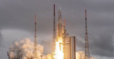 Arianespace&#039;s Ariane 5 rocket with NASA&#039;s James Webb Space Telescope onboard, lifts off Saturday, Dec. 25, 2021, at Europe&#039;s Spaceport, the Guiana Space Center in Kourou, French Guiana. (ESA-CNES-ARIANESPACE  via AP)