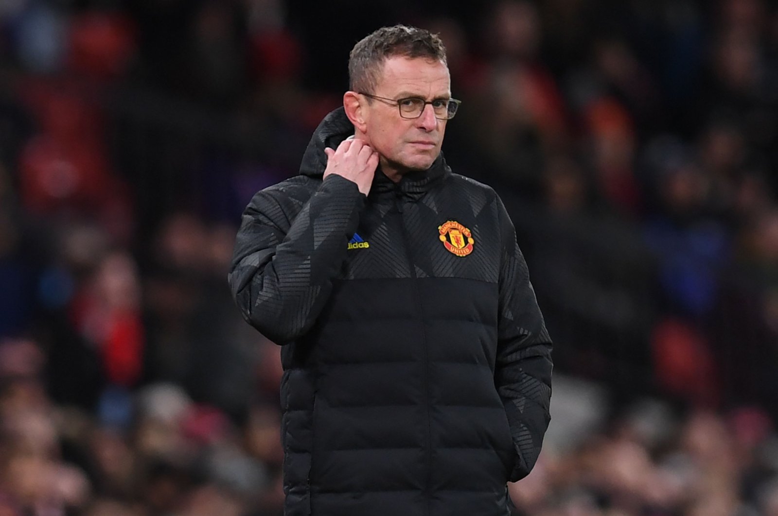 Man Utd interim manager Ralf Rangnick during a Champions League match against Young Boys, Manchester, England, Dec. 8, 2021. (AFP Photo)