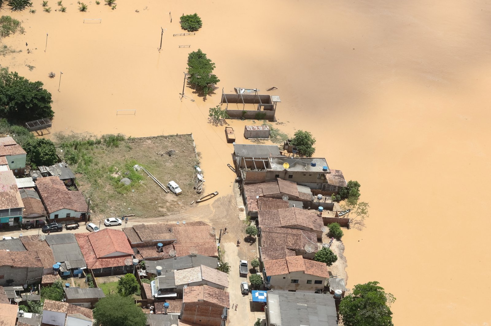A general view of the flooded area near Porto Seguro, Bahia State, Brazil Dec. 12, 2021. (Brazilian presidency handout via Reuters)