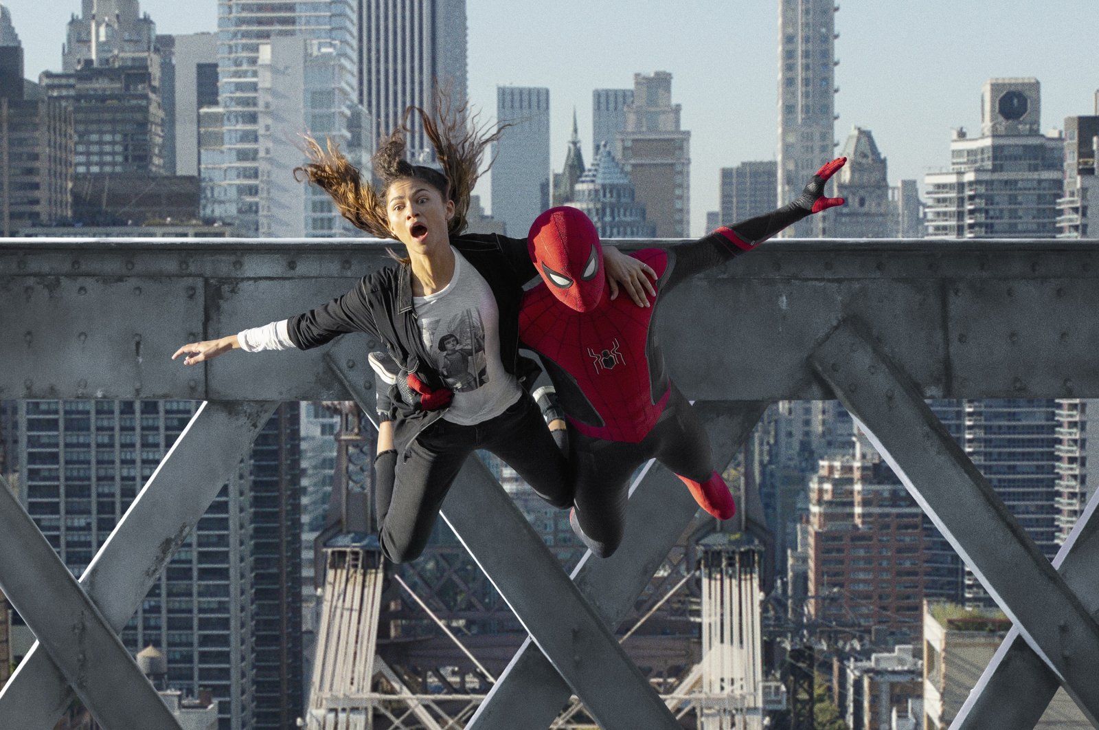 Zendaya (L) and Tom Holland, in a scene from the film &quot;Spider-Man: No Way Home.&quot; (Sony Pictures via AP)