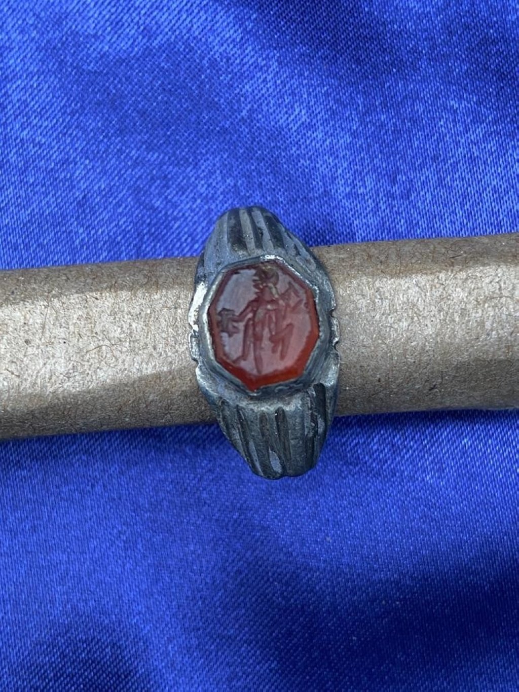 A silver ring with a Hermes figure carved on it was found during excavations. (IHA Photo) 