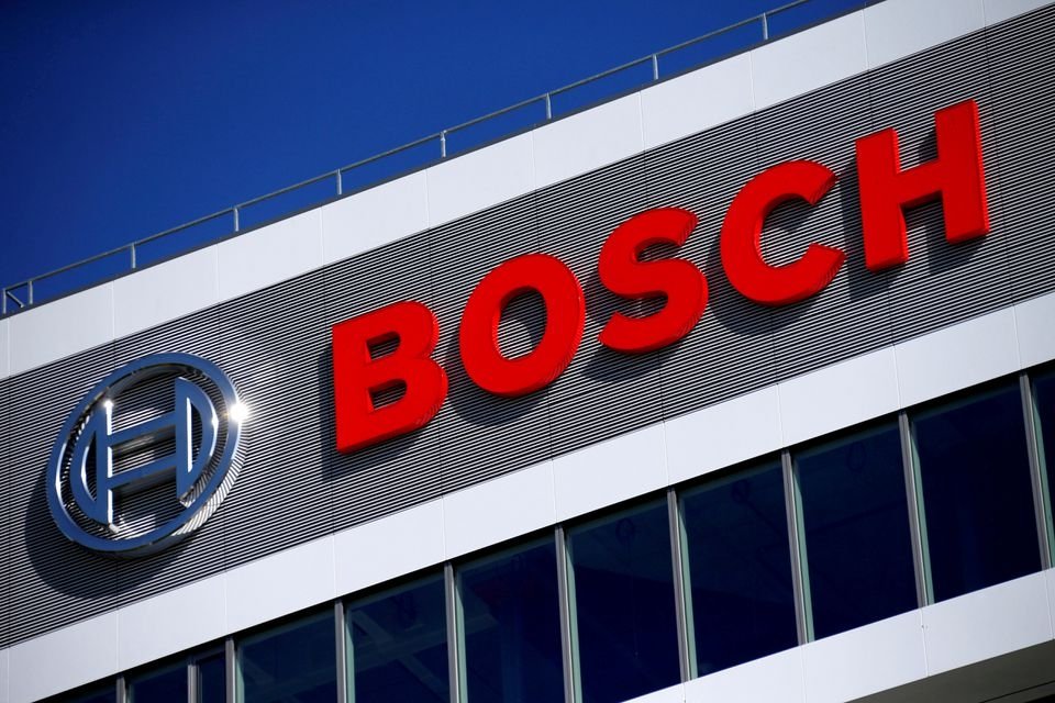 The Bosch logo at the company&#039;s research and development center Campus Renningen during a guided media tour in Renningen, Germany, Sept. 30, 2015. (Reuters Photo)