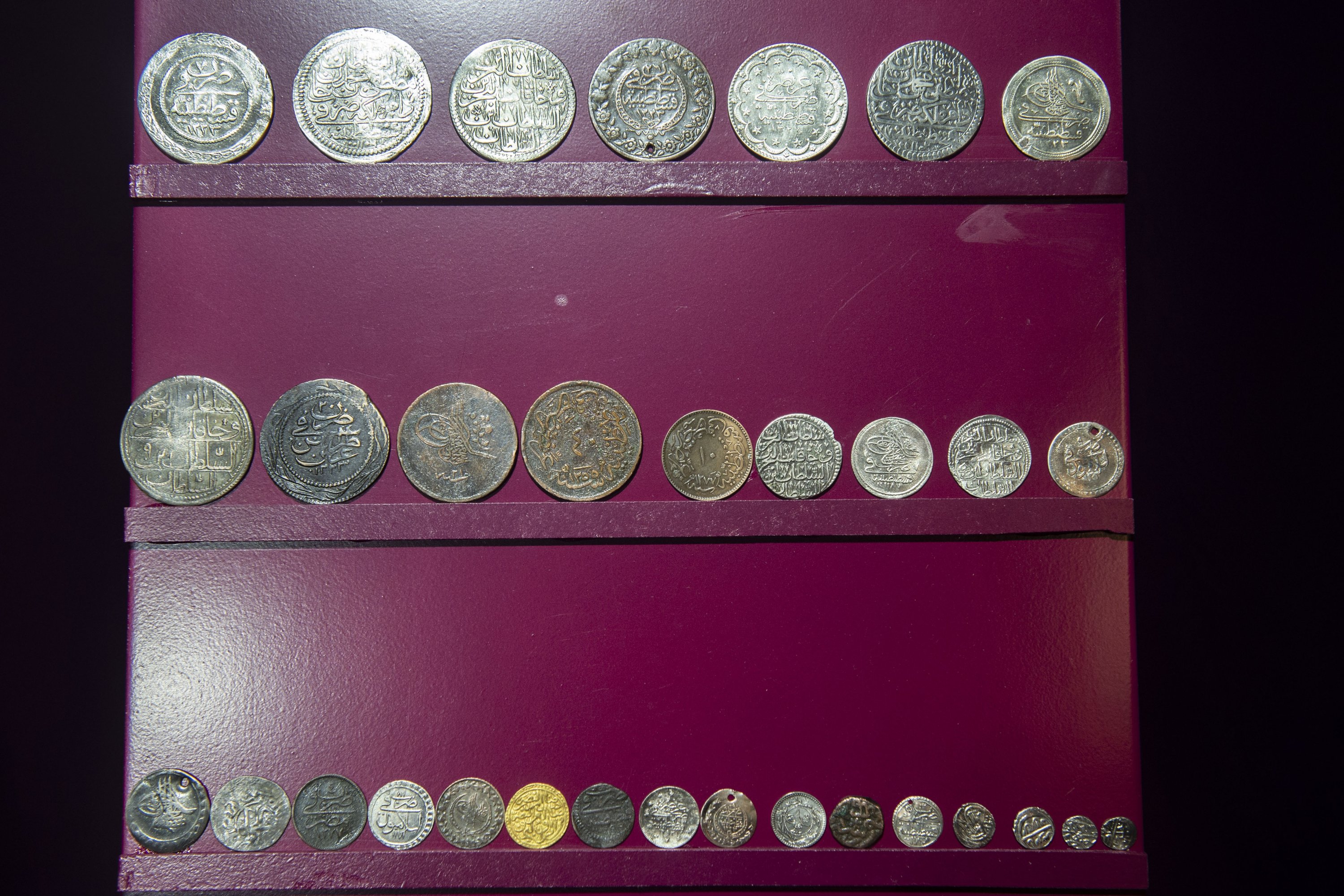 Coins on display at Tunceli Museum, Tunceli, eastern Turkey, Dec. 26, 2021. (AA)