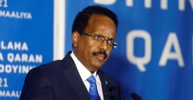 Somalia&#039;s President Mohamed Abdullahi Mohamed addresses delegates at the Somali election negotiation in Mogadishu, Somalia, May 27, 2021. (Reuters Photo)