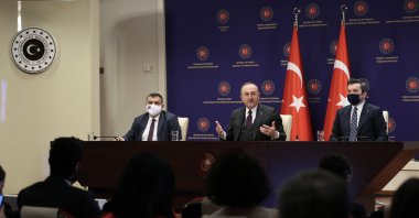 Foreign Minister Mevlüt Çavuşoğlu speaks at a press conference in Ankara, Turkey, Dec. 27, 2021 (AA Photo)
