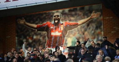 An image of former Aston Villa player Dalian Atkinson is seen inside the Villa Park during a Premier League match, Birmingham, England, Dec. 26, 2021.