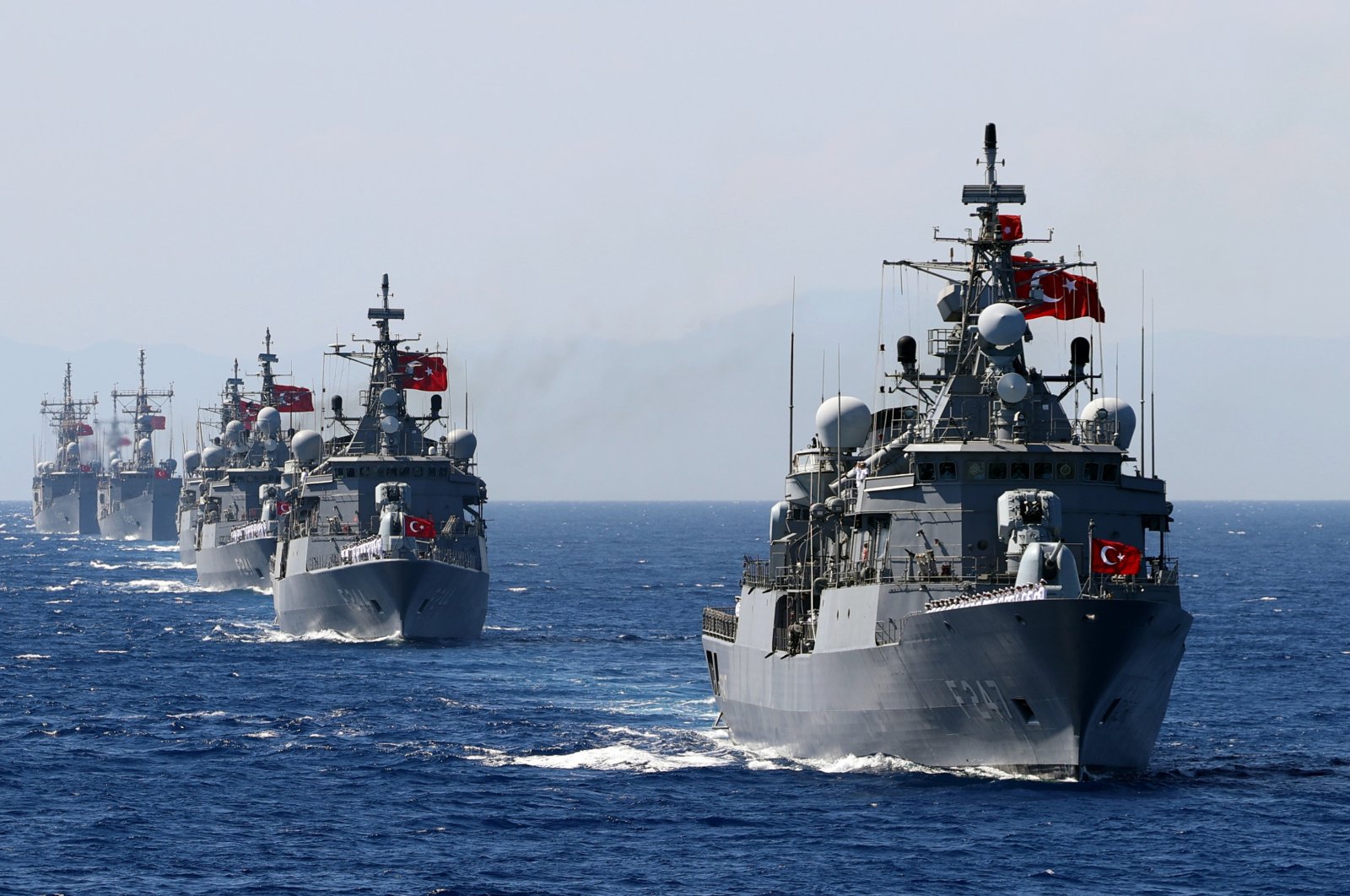 A general view of a military drill conducted by the Turkish Naval Forces in the Mediterranean Sea, June 7, 2021. (AA Photo)