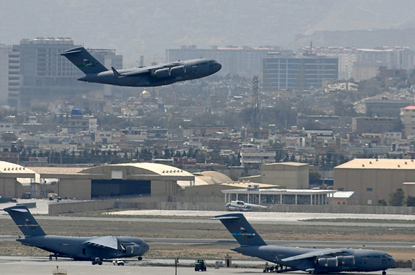 In this file photo taken on August 30, 2021, an US Air Force aircraft takes off from the airport in Kabul. (AFP Photo)