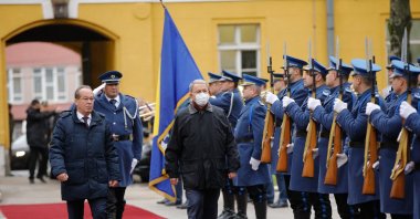 Defense Minister Hulusi Akar welcomed in a ceremony in Sarajevo, Bosnia-Herzegovina, Dec. 27, 2021. (AA Photo)