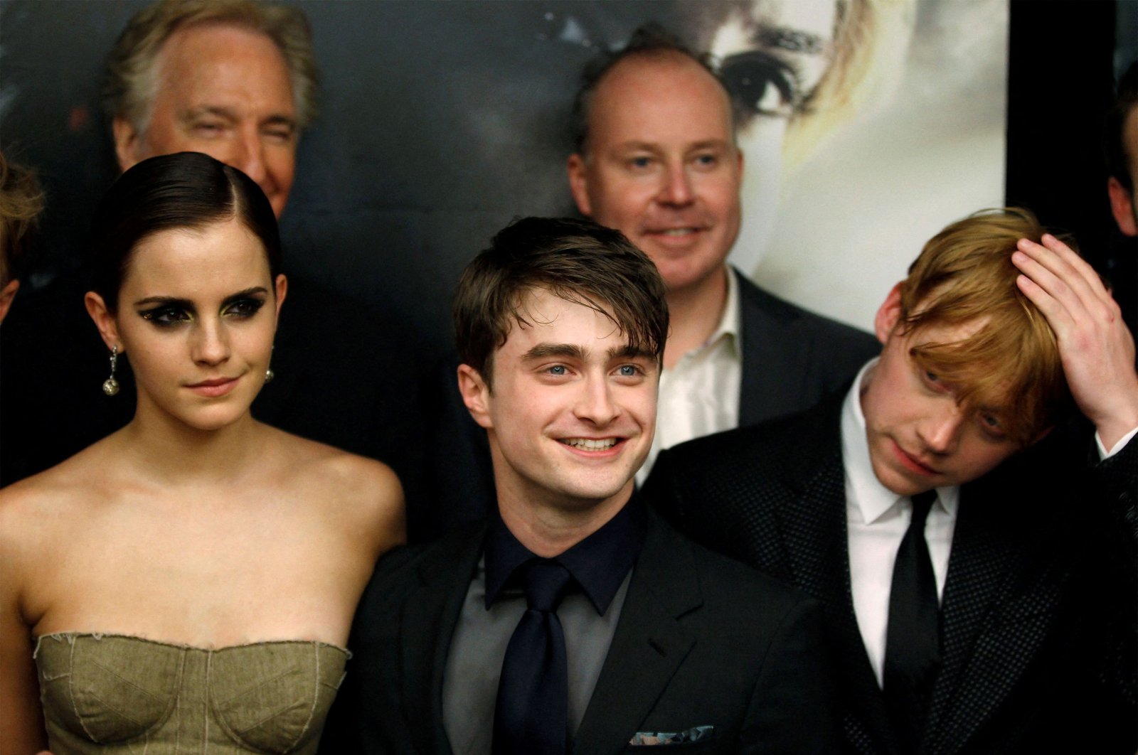 Cast members Rupert Grint (R), Daniel Radcliffe and Emma Watson (L) arrive for the premiere of the film &quot;Harry Potter and the Deathly Hallows: Part 2&quot; in New York, July 11, 2011.  (REUTERS)
