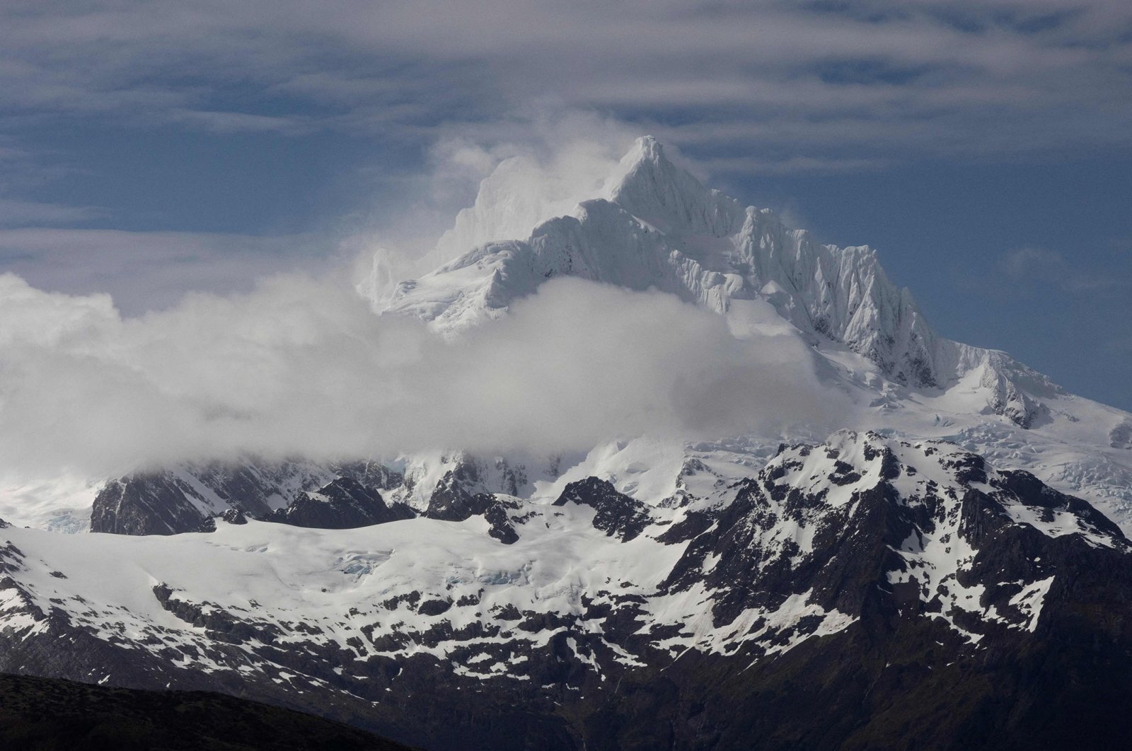 A view of the peak of Monte Sarmiento mountain, located at the Alberto de Agostini National Park in Tierra del Fuego, Chile, Dec. 1, 2021. (AFP Photo)