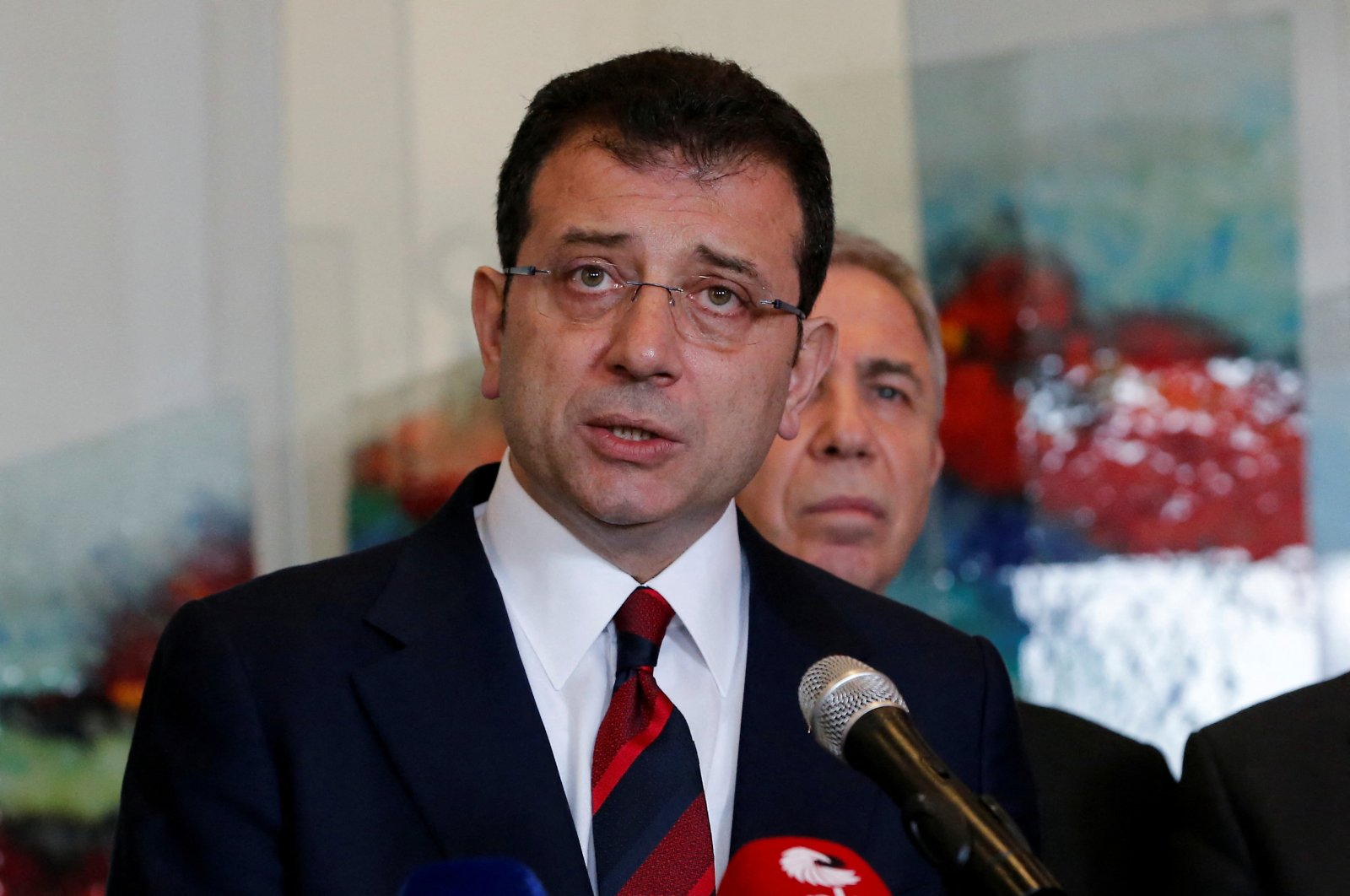 Mayor of Istanbul Ekrem Imamoğlu speaks during a news conference at the main opposition Republican People&#039;s Party (CHP) headquarters in Ankara, Turkey, Dec. 27, 2021. (Reuters Photo)
