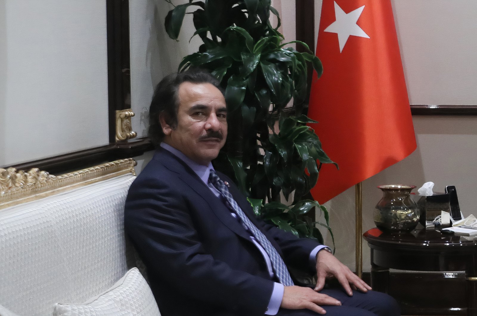 Qatar&#039;s ambassador to Turkey, Mohamed bin Nasser bin Jassim Al Thani, during an official meet with Turkey&#039;s Vice President Fuat Oktay, Ankara, Turkey, Nov. 30, 2021. (AA Photo)