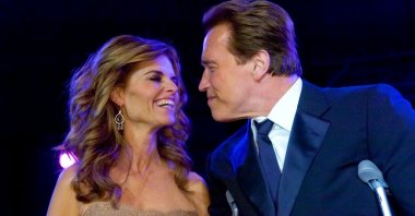 Maria Shriver and then-California Gov. Arnold Schwarzenegger smile together, at the Governor's Inaugural Ball at the Sacramento Convention Center, Sacramento, Calif., U.S., Jan. 5, 2007. (AP Photo)