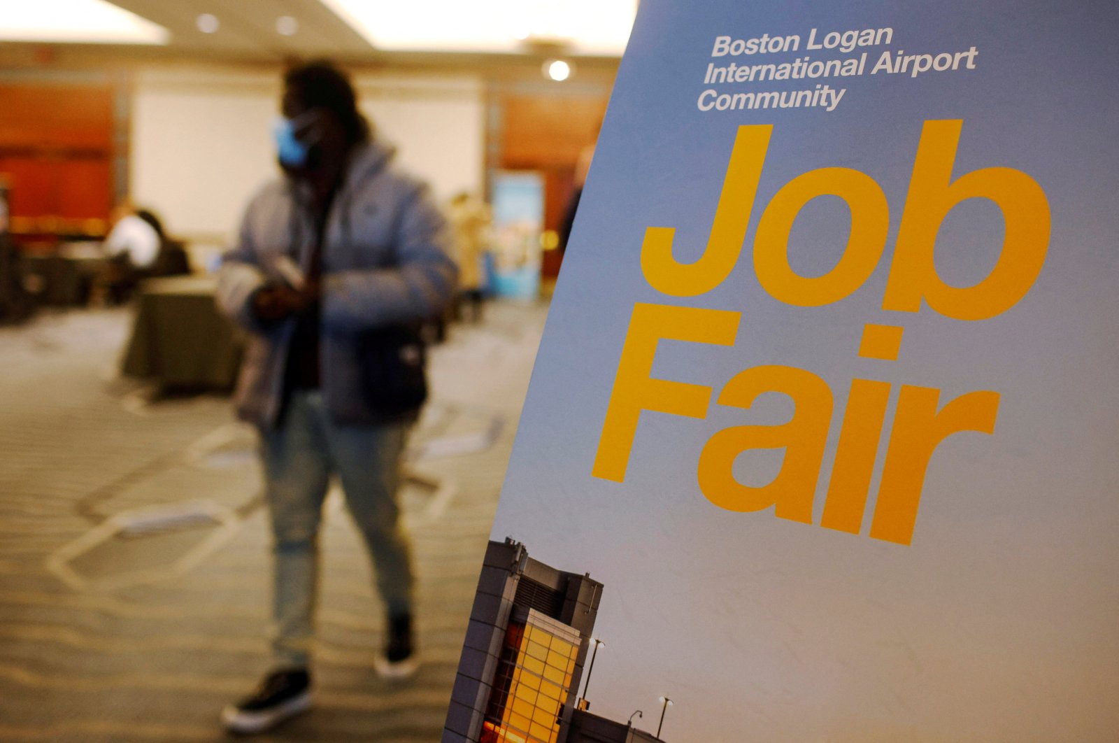 A job seeker leaves the job fair for airport-related employment at Logan International Airport in Boston, Massachusetts, U.S., Dec. 7, 2021. (Reuters Photo)