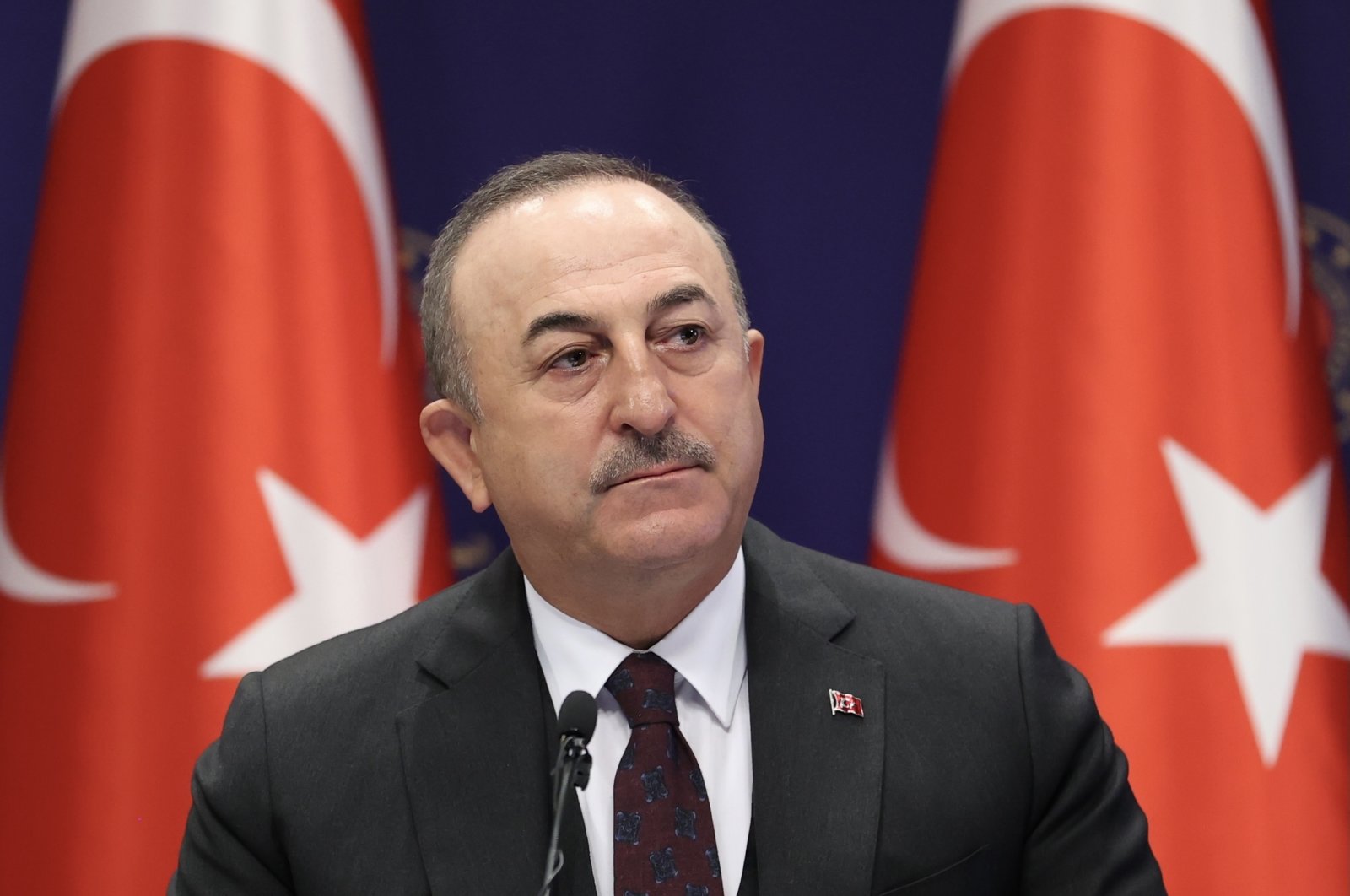 Foreign Minister Mevlüt Çavuşoğlu speaking during a press briefing in Ankara, Turkey, Dec. 27, 2021 (AA Photo)