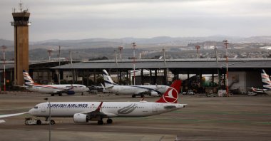 A view of an Airbus A321 aircraft of Turkish Airlines at Israel&#039;s Ben Gurion Airport in Lod, east of Tel Aviv, Israel, Dec. 21, 2021. (AFP Photo)