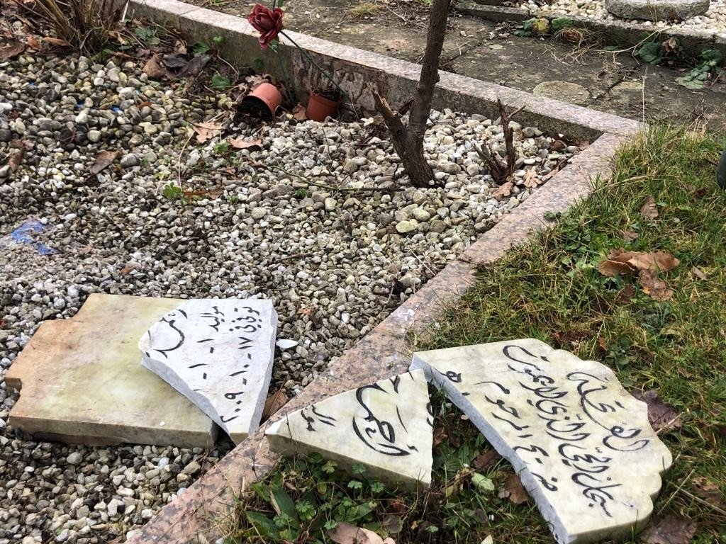 Vandals attacked gravestones in a Muslim cemetery in northwestern Iserlohn, Germany, Jan. 1, 2022. (IHA Photo)
