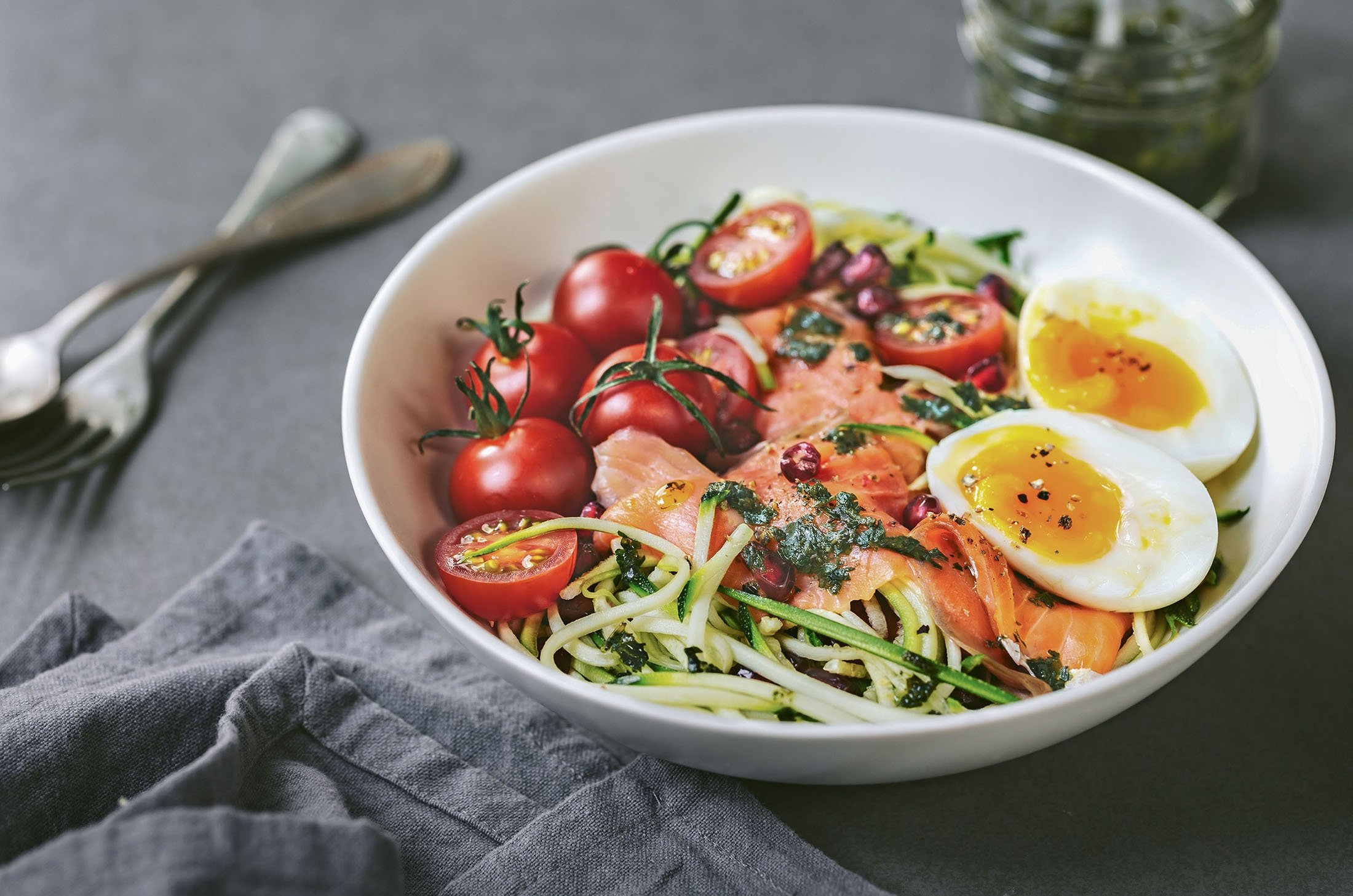 Zucchini zoodles with salmon may seem more elaborate than plain spaghetti, but they are just as quick to prepare.  (Photo from Shutterstock)