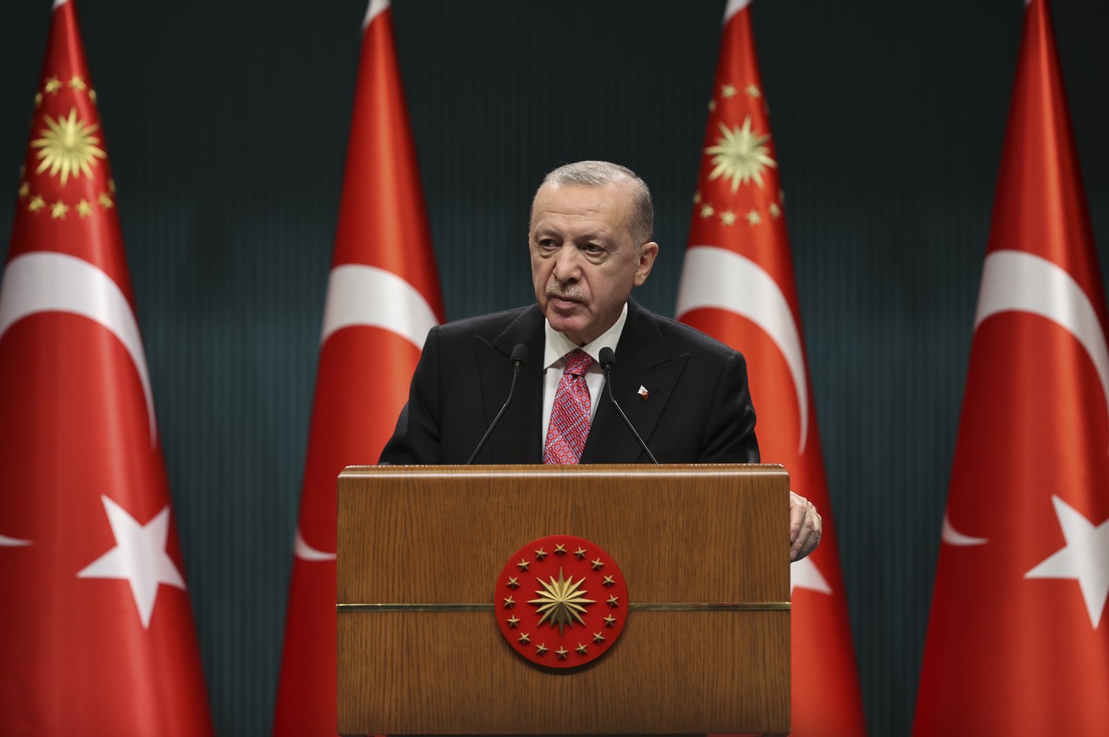 President Recep Tayyip Erdoğan speaks after the Cabinet meeting in the capital Ankara, Turkey, Jan. 3, 2022. (AA Photo)