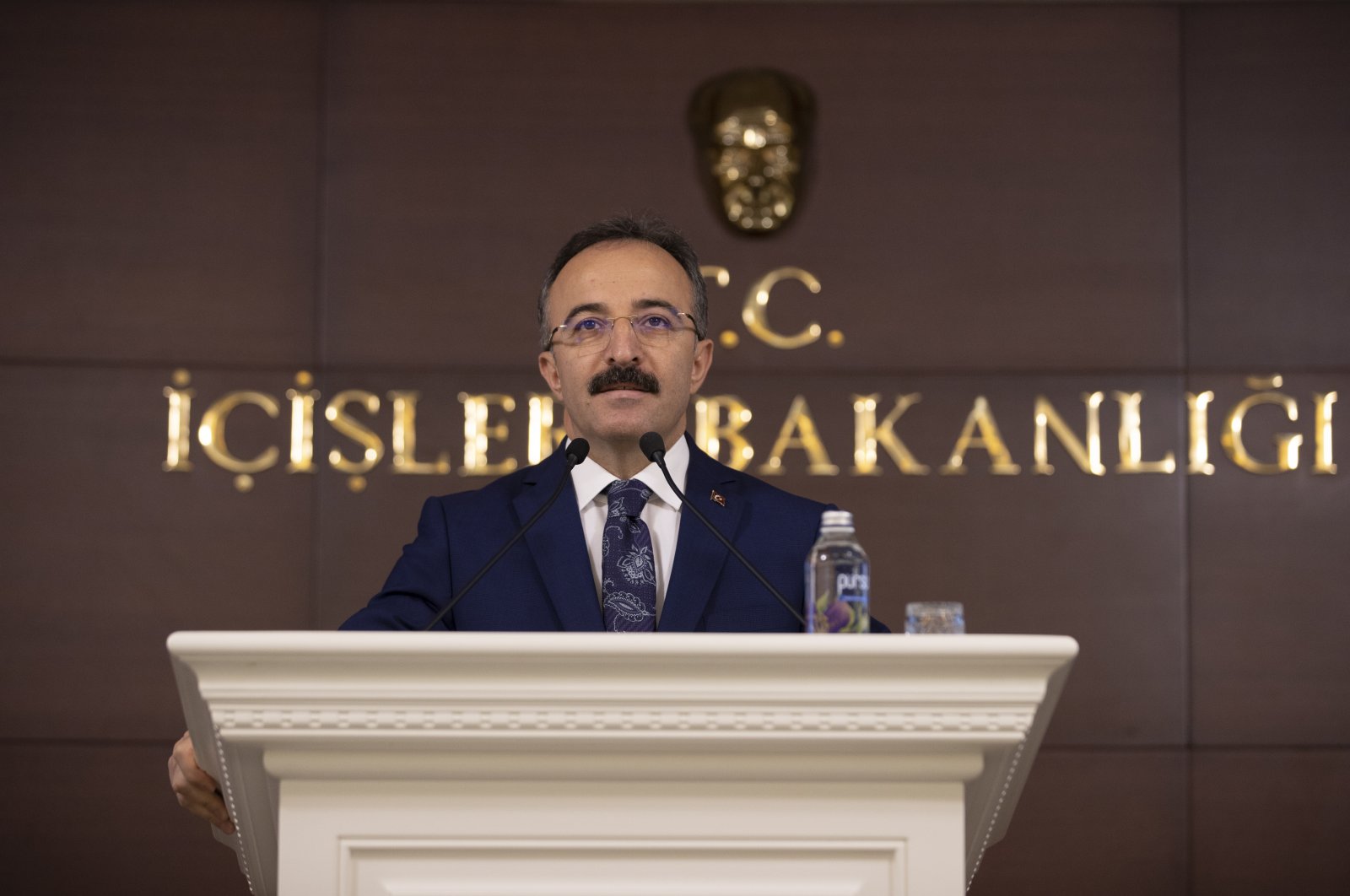 Interior Ministry spokesperson Ismail Çataklı speaks at the annual press briefing in Ankara, Turkey, Jan. 4, 2022. (AA Photo)