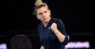 Romania's Simona Halep reacts during a match against Australia's Destanee Aiava at the Melbourne Summer Set tennis tournament, Melbourne, Australia, Jan. 5, 2022. (AFP Photo)