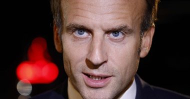 French President Emmanuel Macron arriving for the EU-Western Balkans summit at Brdo Castle in Kranj, Slovenia, Oct. 5, 2021. (AFP Photo)