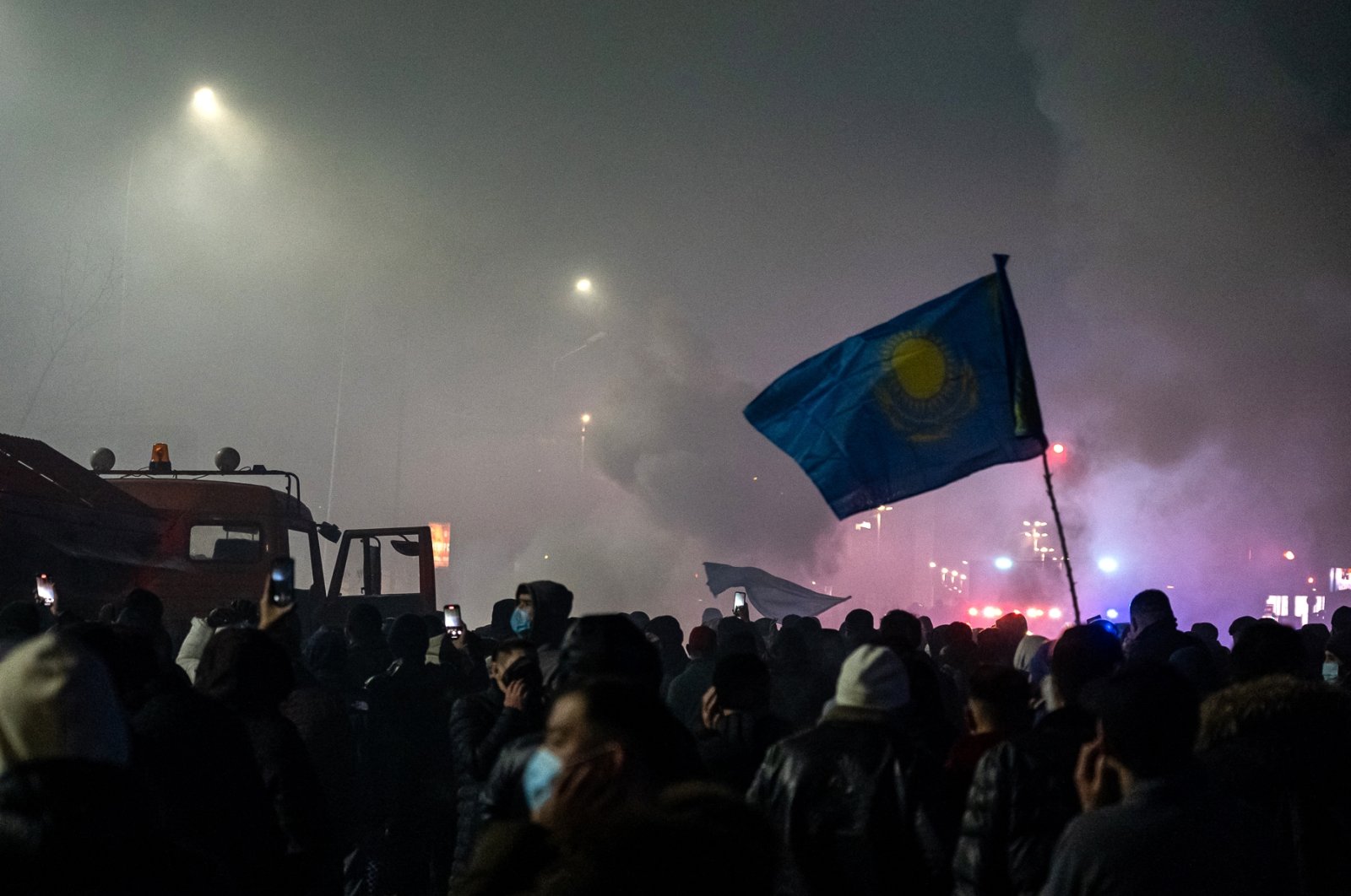 Protesters attend a rally in Almaty on January 4, 2022, after energy price hikes, Kazakhstan. (AFP Photo)