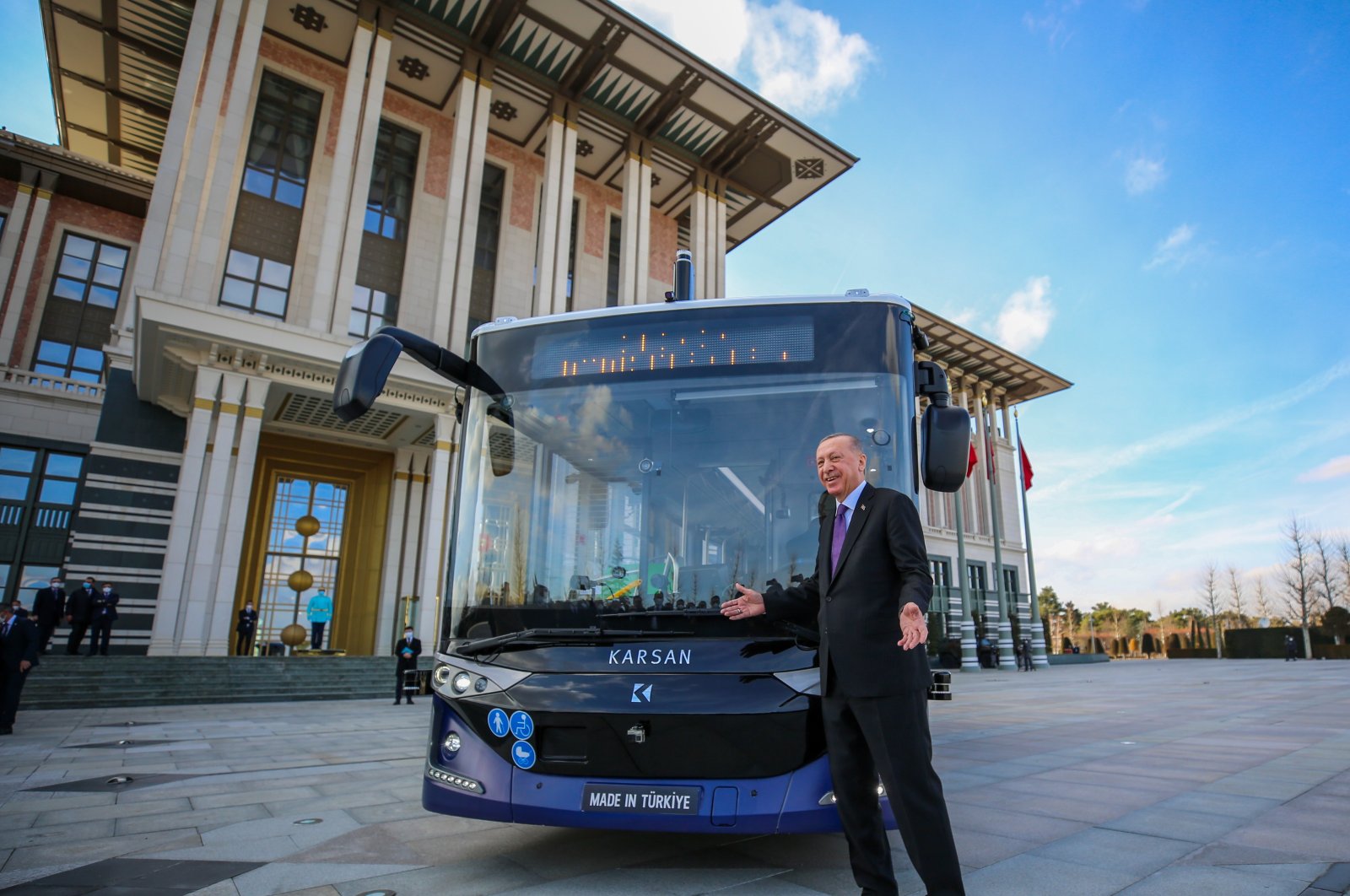 Turkey&#039;s first driverless electric bus is tested by President Recep Tayyip Erdoğan in the Beştepe Presidential Complex in the capital Ankara, Turkey, Feb. 1, 2021. (IHA Photo)