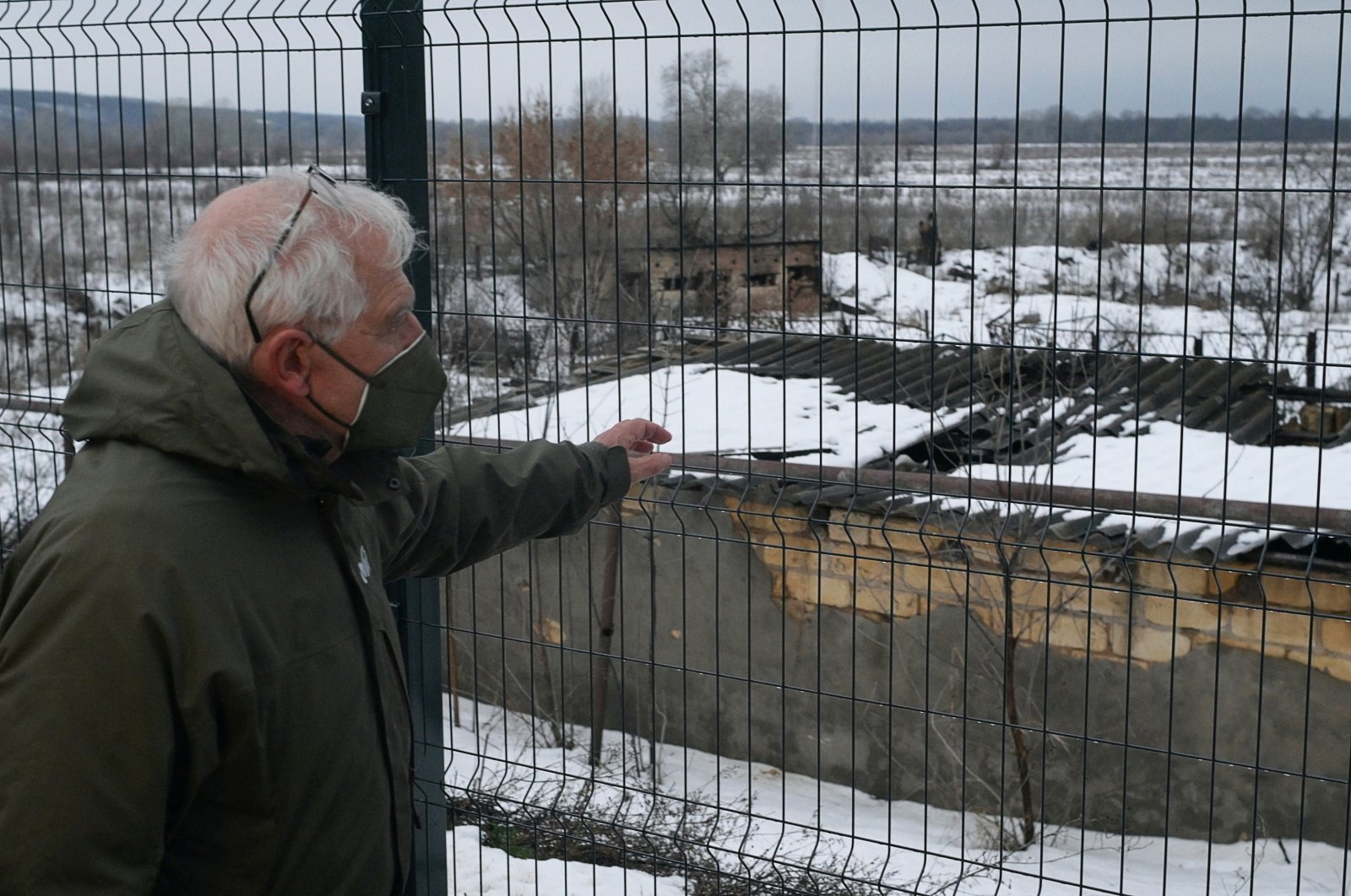 High Representative of the European Union for Foreign Affairs Josep Borrell visits a checkpoint in the settlement of Stanytsia Luhanska in Luhansk Region, Ukraine, Jan. 5, 2022. (Reuters Photo)