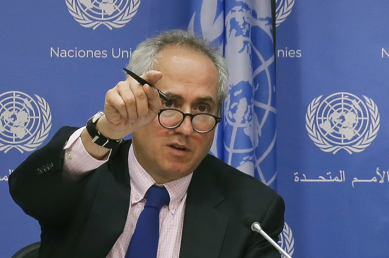 United Nations spokesperson Stephane Dujarric fields questions for U.N. Secretary-General Antonio Guterres during his first press conference with U.N. correspondents at U.N. headquarters, New York, U.S., June 20, 2017. (AP File Photo)
