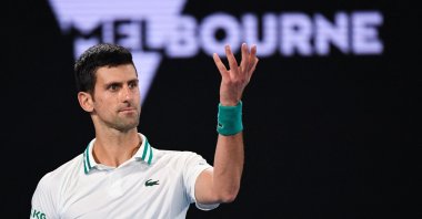Serbia's Novak Djokovic during the Australian Open men's singles final against Russia's Daniil Medvedev, Melbourne, Australia, Feb. 21, 2021. (AFP Photo)