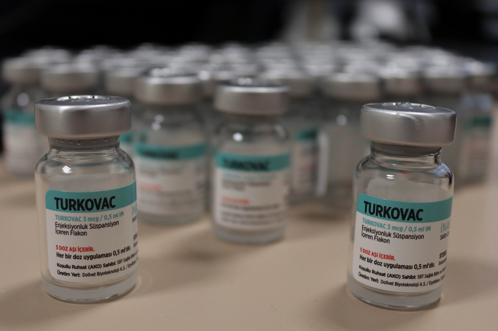 Vials of the Turkovac coronavirus vaccine are seen at a vaccination center in Kayseri, central Turkey, Jan. 4, 2022. (IHA Photo)