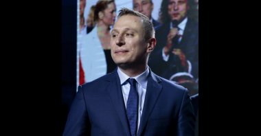 Polish Senator Krzysztof Brejza in Warsaw, on the night of parliamentary elections, Poland, Oct. 13, 2019. (AP Photo)